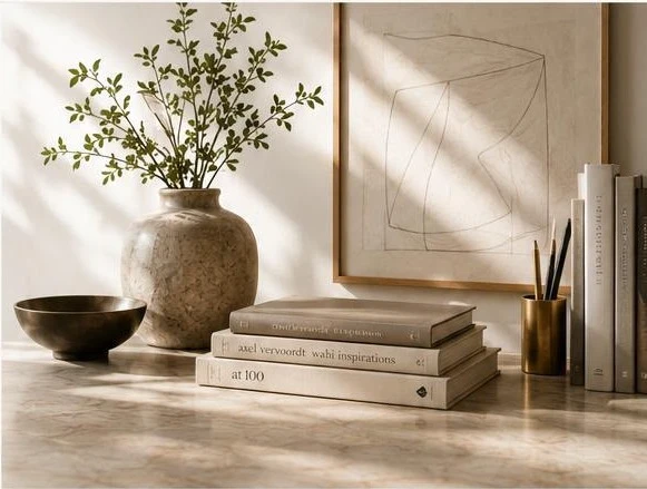 Still life with vase and books